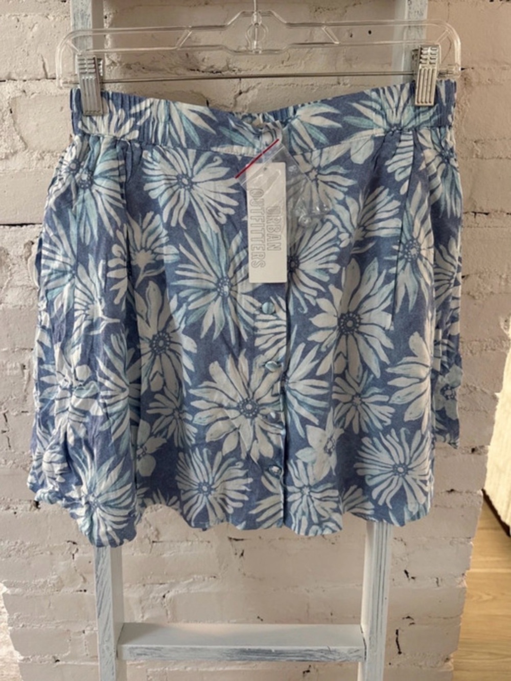 Urban Outfitters Blue and White Floral Mini Skirt
